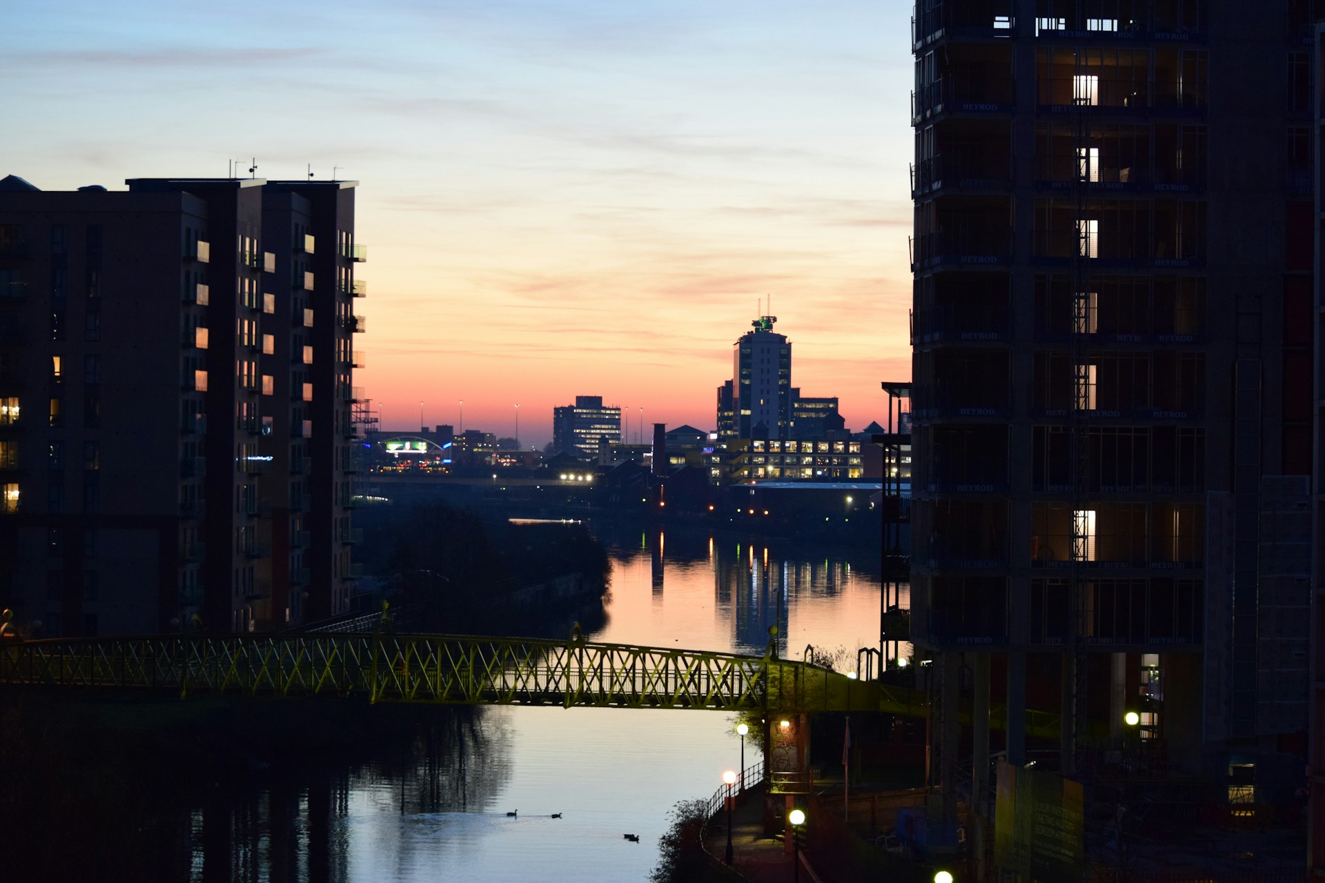 The river Irwell in Manchester at Sunset