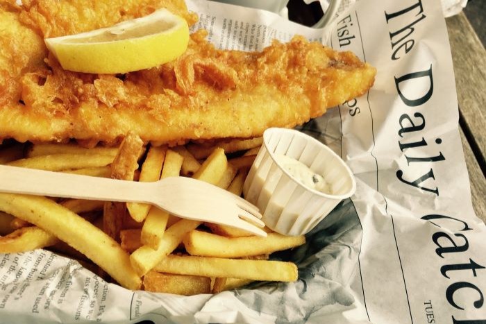Fish and chips on newspaper
