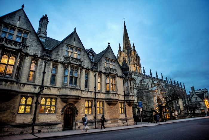 An evening shot of a gothic building in Oxford