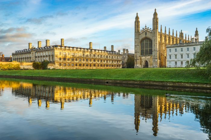Cambridge College's seen over water from the back