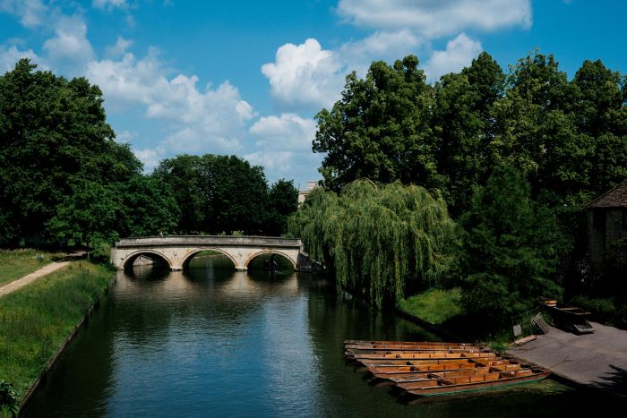 River Cam with bridge and punting boats.