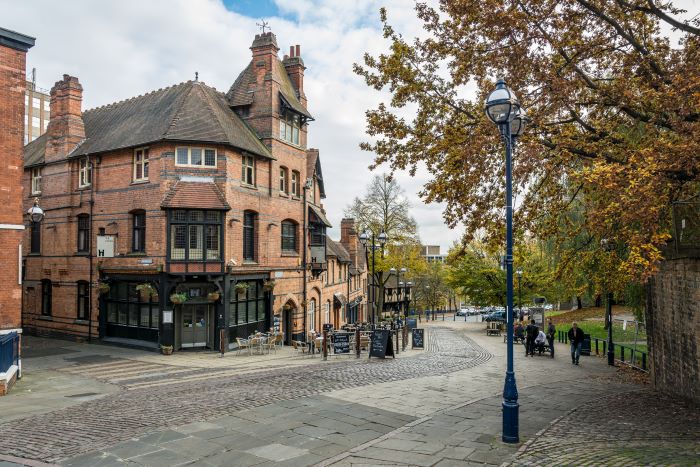 The Castle pub in Nottingham on an autumn day