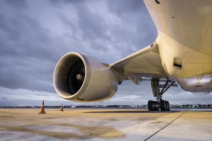 underneath of a plane and its engine
