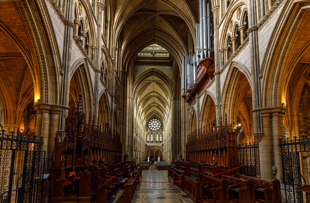 Dimly lit interior of Truro Cathedral